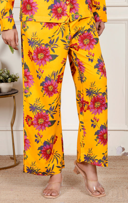 Yellow Floral  Shirt Style Co-ord Set